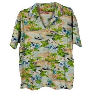 Robert Graham Polo Shirt Mens Large Johnny Collar‎ Tropical Aloha Open V Neck